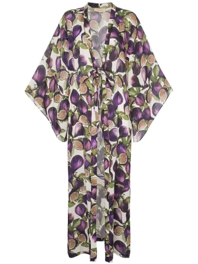 Adriana Degreas Fig Print Satin Kimono In Purple