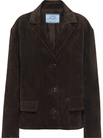 Prada Single-breasted Suede Jacket In Brown