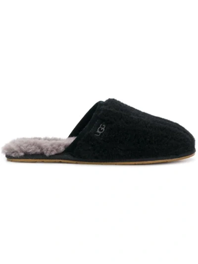 Ugg Fur Lined Slippers In Black
