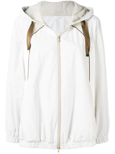 Brunello Cucinelli Monili-seamed Taffeta Zip-front Jacket In White