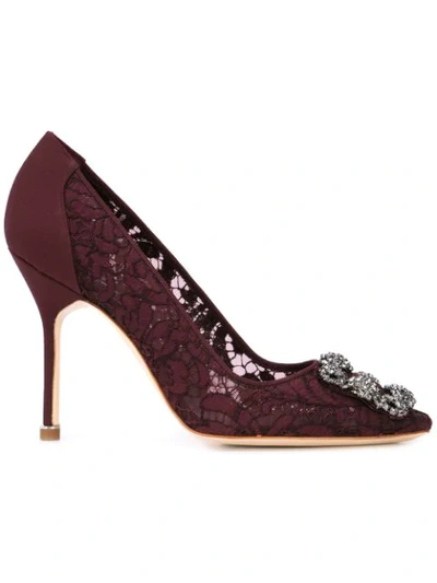 Manolo Blahnik Hangisi Lace Pumps In Red