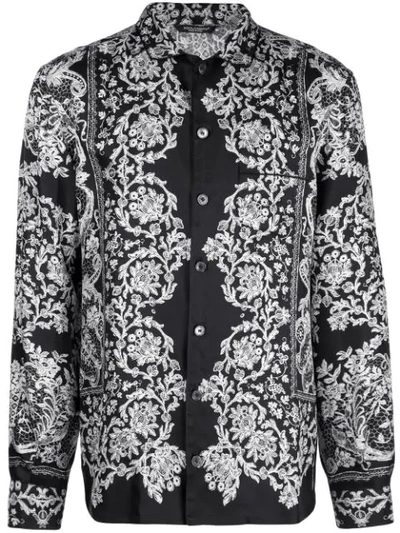 Dolce & Gabbana Men's Lace Print Silk Pajama Top In Black