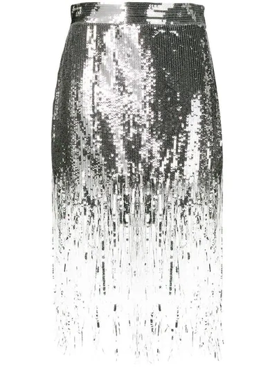 Msgm Sequin Fringed Skirt In Silver