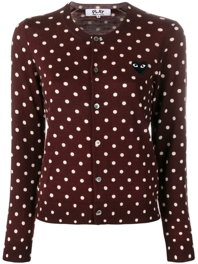 Comme Des Garçons Play Heart Patch Polka Dot Cardigan In Burgundy