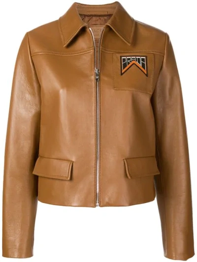 Prada Leather Shirt Jacket In Brown