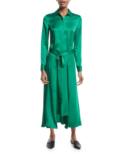 Rosetta Getty Apron-wrap Satin Shirtdress In Green | ModeSens