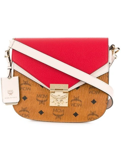 Mcm Small Patricia Visetos Leather Shoulder Bag In Cognac Red