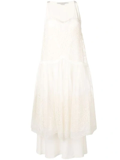 Stella Mccartney Embroidered Mesh-overlay Midi Dress In White
