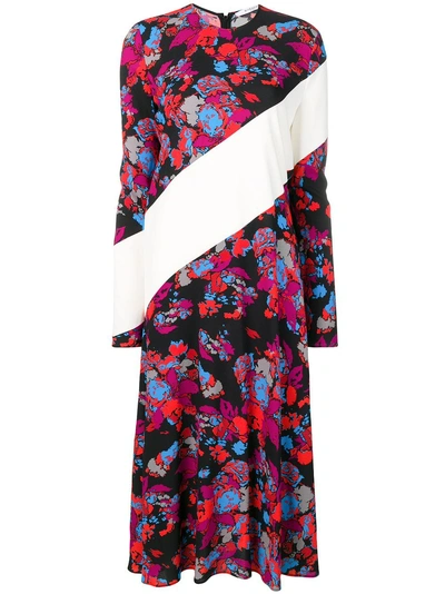Givenchy Contrast Panel Floral Print Dress - Red