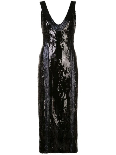 Galvan Sequinned Cocktail Dress Black