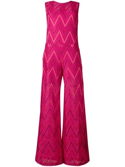 M Missoni Zigzag Print Wide Leg Jumpsuit In Pink