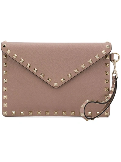 Valentino Brown Leather Large Rockstud Clutch ref.383449 - Joli Closet