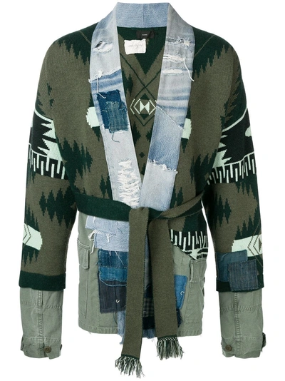 Alanui Patchwork Belted Cardigan - Green