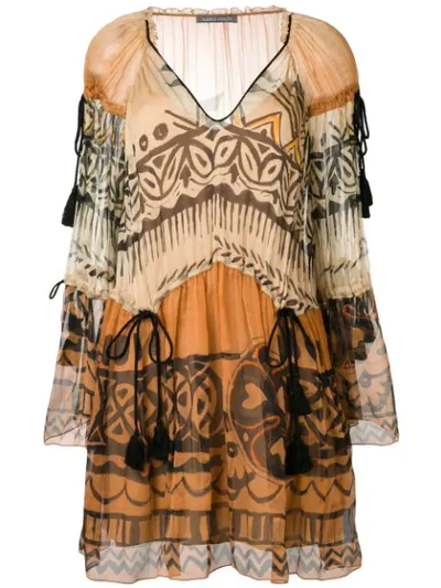 Alberta Ferretti Printed Dress In Brown