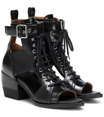 Chloé Women's Rylee Leather Open-toe Lace Up Booties In Black