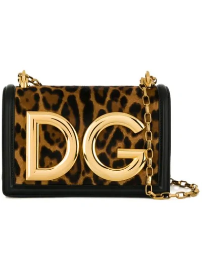 Dolce & Gabbana Dg Leopard Print Shoulder Bag In Brown