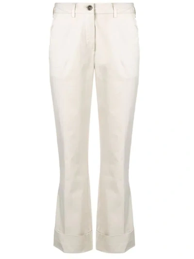 Fay Mid Rise Cropped Trousers In Neutrals