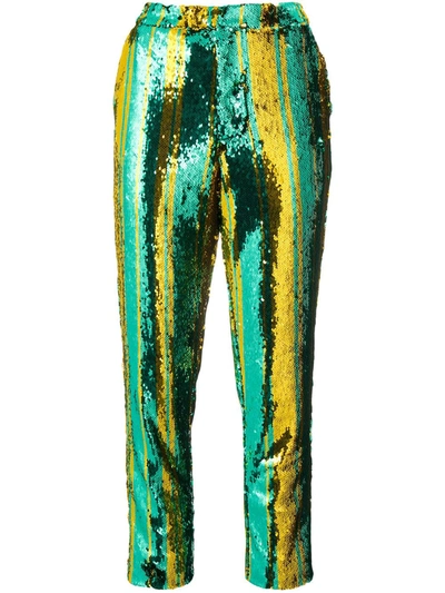 Halpern Sequin Embellished Trousers In Green