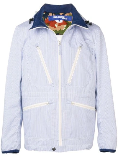 Junya Watanabe Hooded Striped Jacket In Blue