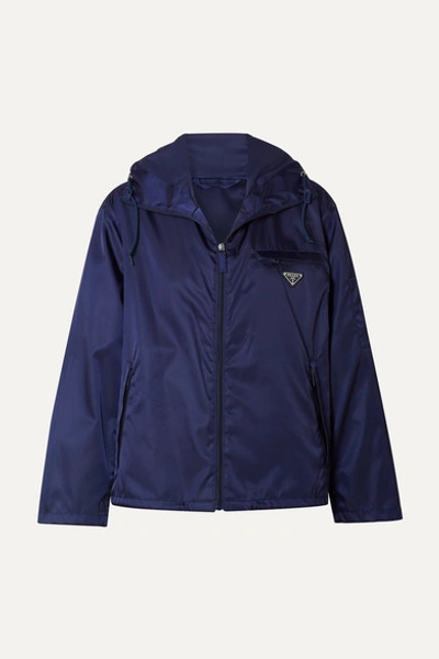 Prada Appliquéd Hooded Shell Jacket In Navy