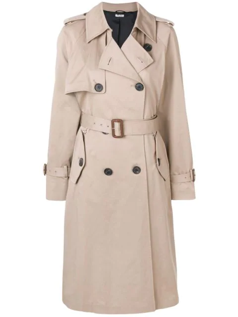 Miu Miu Double Breasted Trench Coat In Neutrals | ModeSens