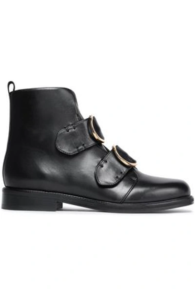 Maje Felipe Buckled Leather Ankle Boots In Black