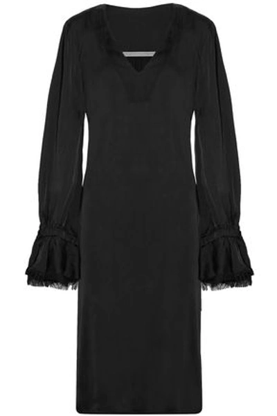 Raquel Allegra Woman Frayed Satin Midi Dress Black