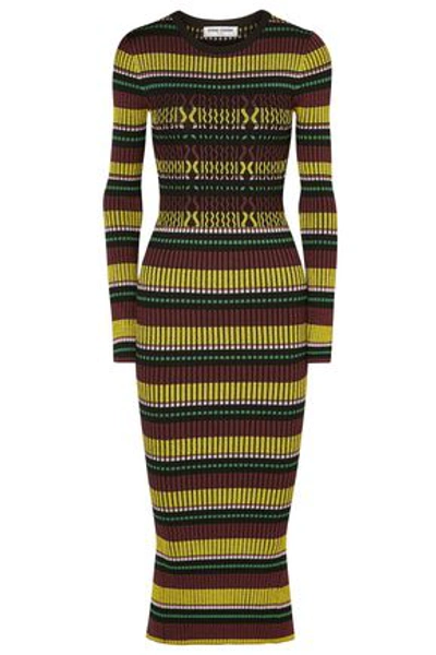 Opening Ceremony Woman Striped Ribbed-knit Midi Dress Black