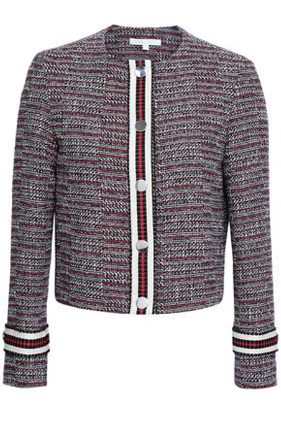 Maje Striped Cotton-tweed Jacket In Navy