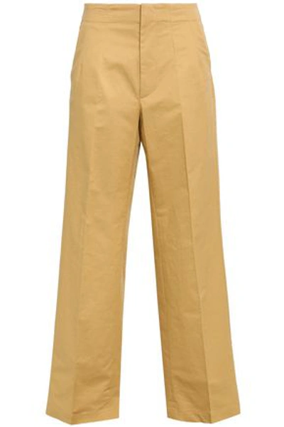 Gentryportofino Woman Slub Cotton-blend Wide-leg Pants Mustard