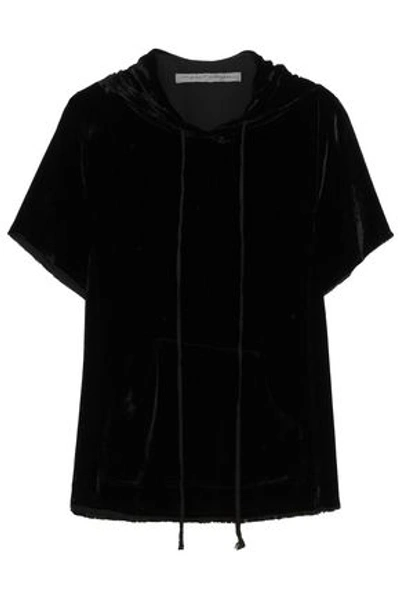 Raquel Allegra Velvet Hooded Top In Black