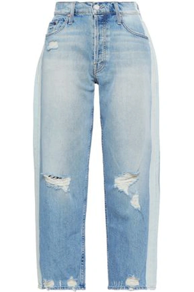 Mother Woman Distressed Cropped Straight-leg Jeans Light Denim