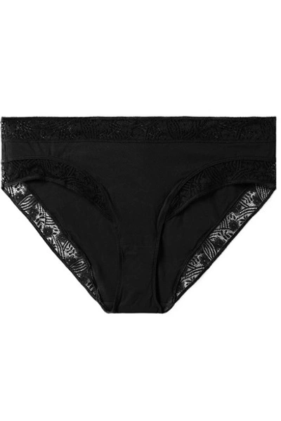 Eres Nuage Lace-trimmed Stretch-satin Jacquard Briefs In Black