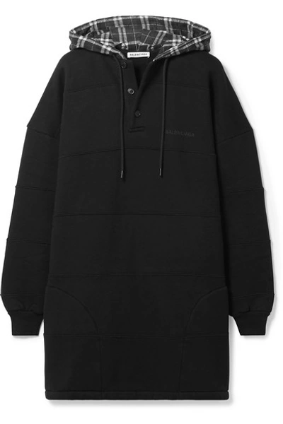 Balenciaga Oversized Checked Paneled Cotton-jersey Hoodie In Black