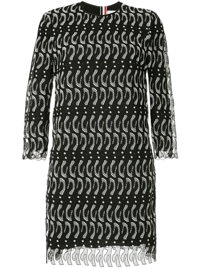 Thom Browne Penguin Guipure Lace Mini Dress In Black