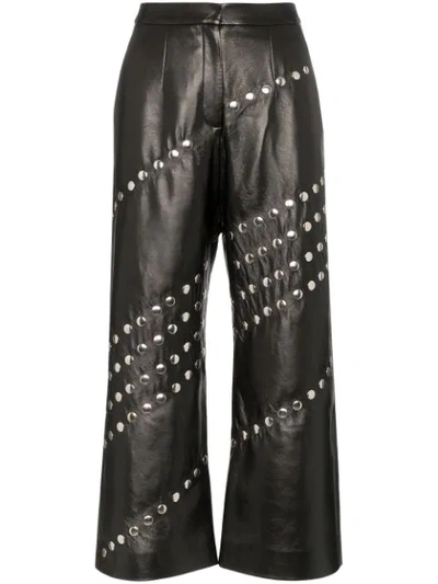 Materiel Studded Wide Leg Faux Leather Trousers In Black