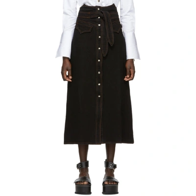 Nanushka Alma Tie Waist Mid-length Denim Skirt In Black
