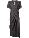 Rick Owens Limo Cotton & Silk Wrap Dress In Grey