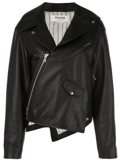 Monse Twisted Leather Biker Jacket In Black