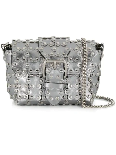Red Valentino Flower Puzzle Silver Leather Cross-body Bag In Grey
