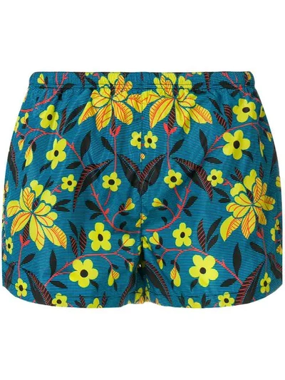 Prada Floral Print Swim Shorts In Blue