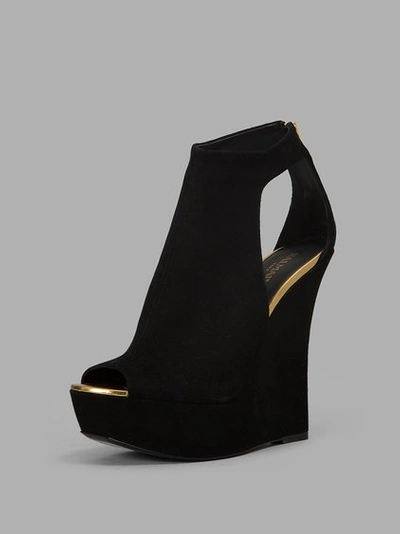 Balmain Woman Cutout Suede Wedge Sandals Black