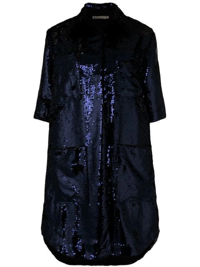 Amen 3/4 Sleeves Sequin Coat In Blue