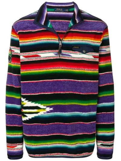 Polo Ralph Lauren Striped Zipped Sweater In Purple