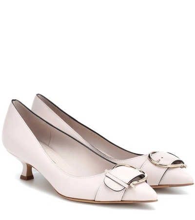 Ferragamo Bione 70 Leather Pump In Beige