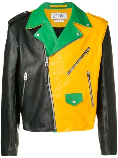 Loewe Oversized Colour-block Leather Biker Jacket In Black