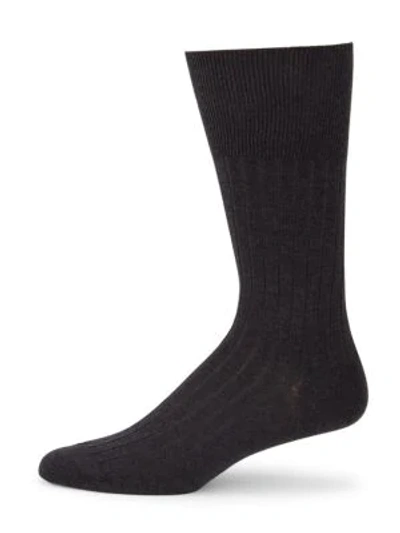 Marcoliani Men's Ribbed Cashmere Dress Socks In Black