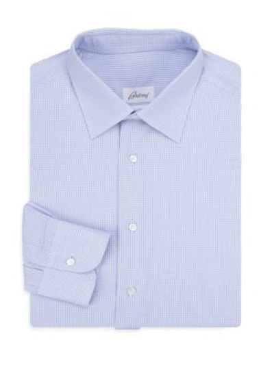 Brioni Regular-fit Windowpane Cotton Dress Shirt In White Sky Blue