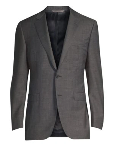 Canali Modern Grid Print Wool Suit In Grey