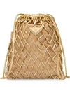 Prada Macramé Leather And Satin Bucket Bag In Gold